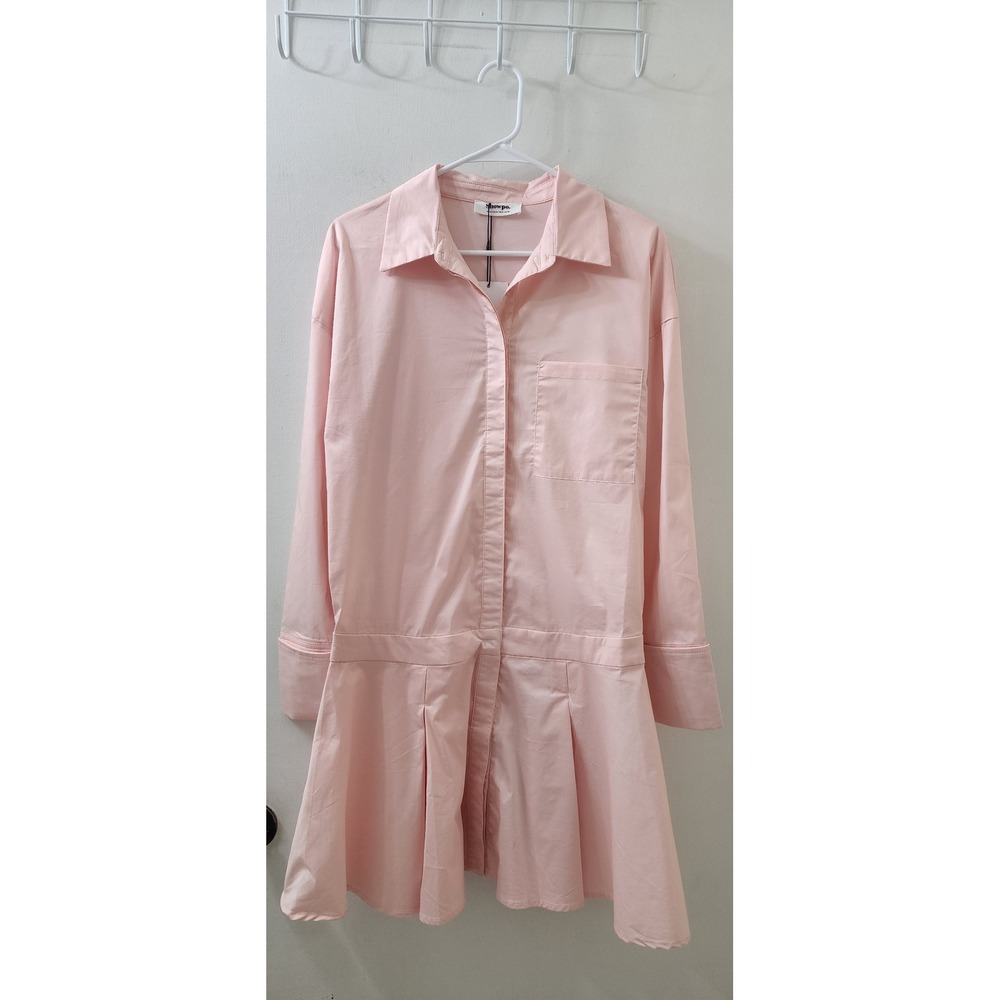 Showpo Valentina Pink Mini Dress Long Sleeve Button Front Dropped Waist US 6 NEW